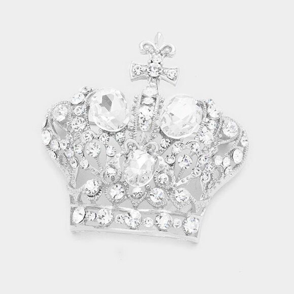 Pave Clear Crystal Crown Pin Brooch - Picture 1 of 6